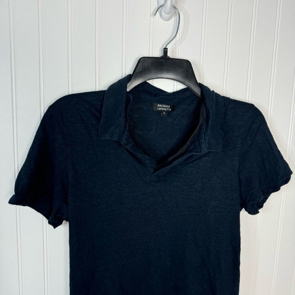 galeries lafayette Top Small Women’s Navy Blue Polo Shirt Casual Preppy Linen - Picture 2 of 6